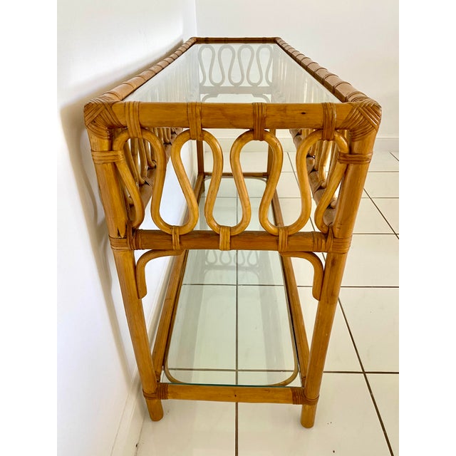 Vintage Bamboo Rattan Console Table With Glass Top Chairish