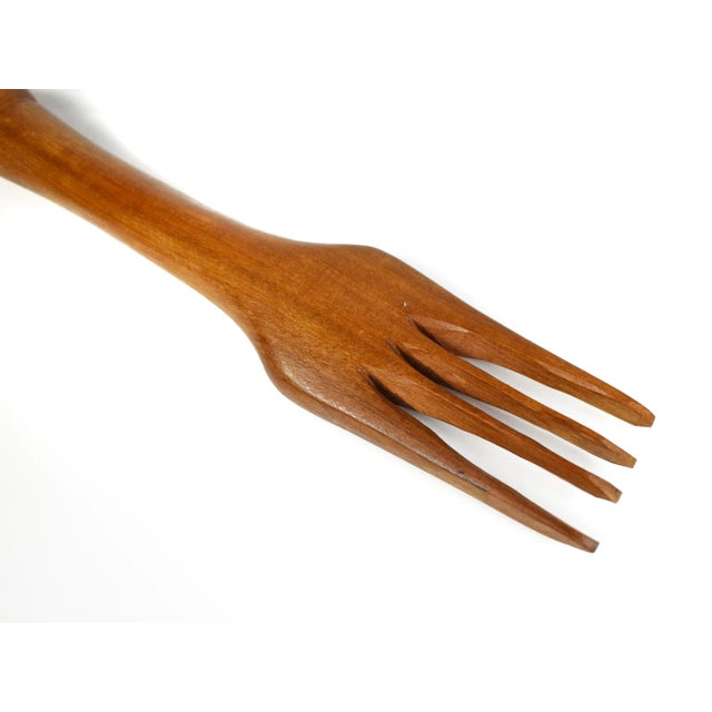 Wood Mid 20th Century Vintage Hand Carved Solid Wood Salad Serving Utensils - Set of 3 For Sale - Image 7 of 10