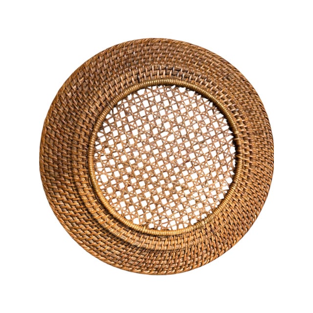 Mid 20th Century Vintage Woven Rattan Charger Tray | Round Natural Fiber Tabletop Decor For Sale - Image 5 of 5
