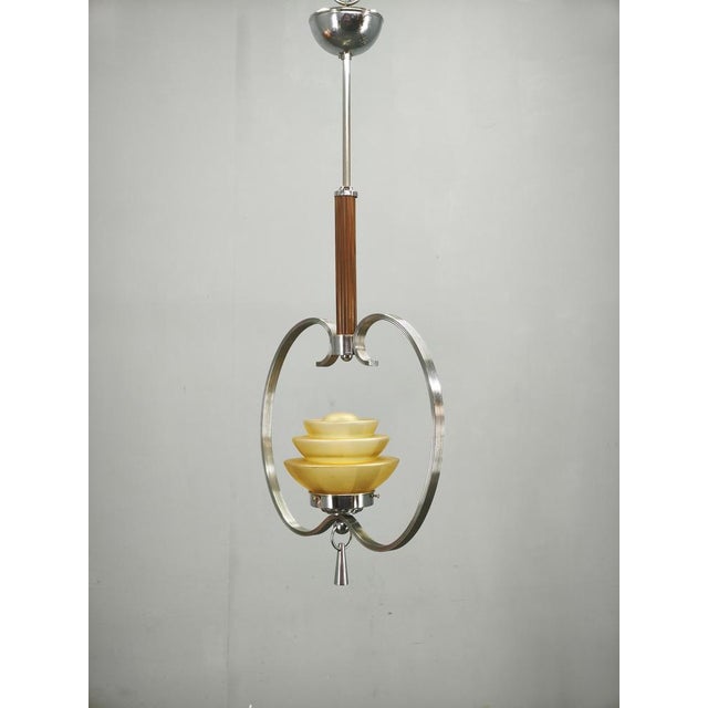Art Deco Czech Chrome and Frosted Glass Chandelier, 1930s For Sale - Image 12 of 13