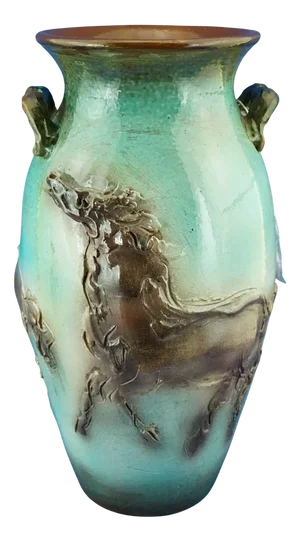 Large Futuristic Modern Majolica Vase with Horses Relief by Umberto Ghersi, Albisola, Italy, 1950s