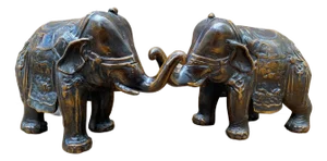 Antique Ornate Bronze Elephant Statues - Pair