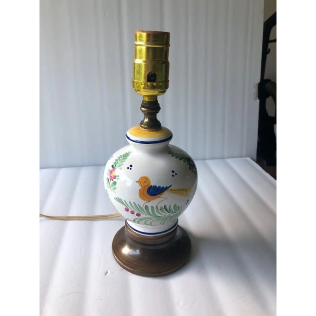 Ceramic Mid 20th Century Small Faience Ceramic Lamp With Handpainted Birds For Sale - Image 7 of 7