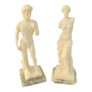 Vintage David & Venus De Milo Reproduction Resin Figurines, a Pair