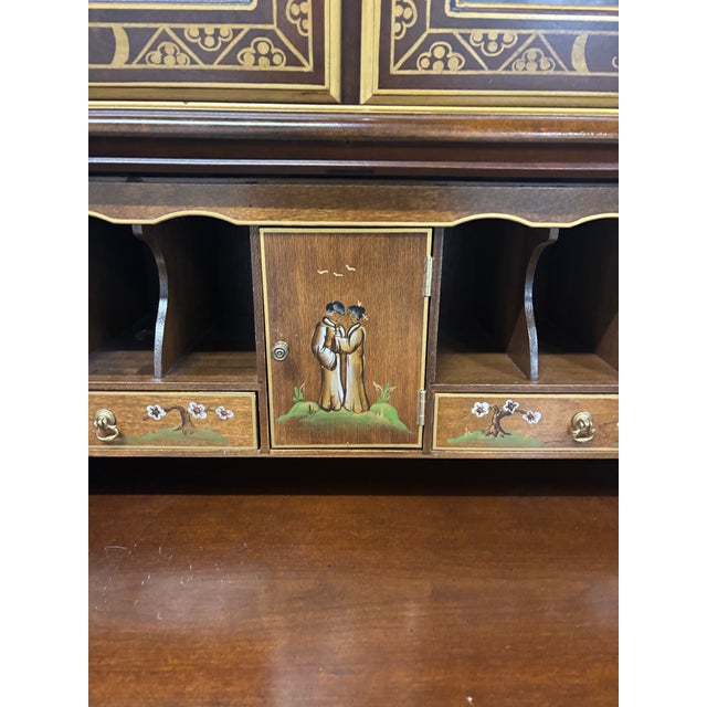 Chinoiserie Leather Top Secretary Desk by Jasper Furniture For Sale In Chicago - Image 6 of 12