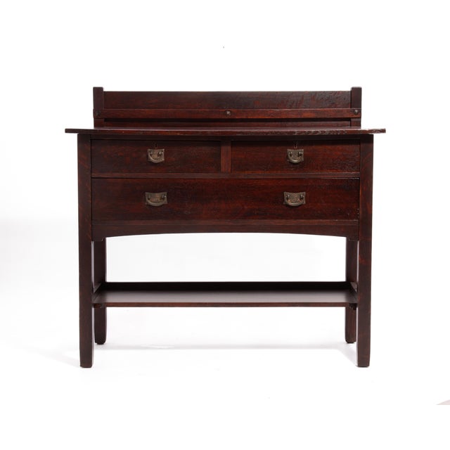 Wood Stickley Brothers Sideboard Server Copper Hardware Mission Oak Art & Crafts Craftsman For Sale - Image 7 of 17