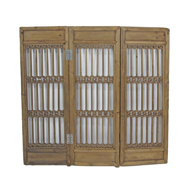 Chinese Antique Chinese Wood Screen Three Panels For Sale - Image 3 of 8