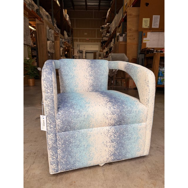 Early 21st Century Jessica Charles Blue and White Swivel Lounge Chair For Sale - Image 5 of 8