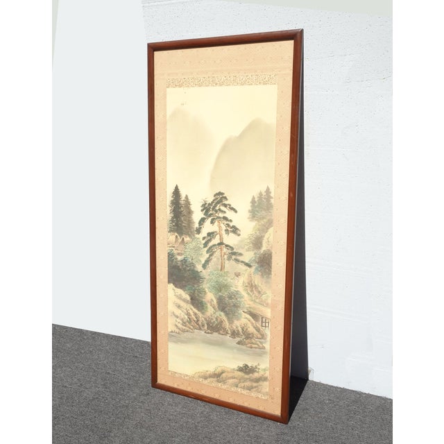 Japanese Tall Vintage Japanese Panel Screen Picture Forest Landscape and Signed For Sale - Image 3 of 18