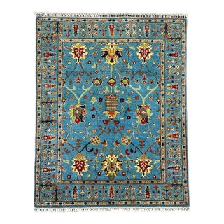 Sky Blue Persian Style Floral Area Rug With Botanical Border, 4'9" X 6'3" For Sale