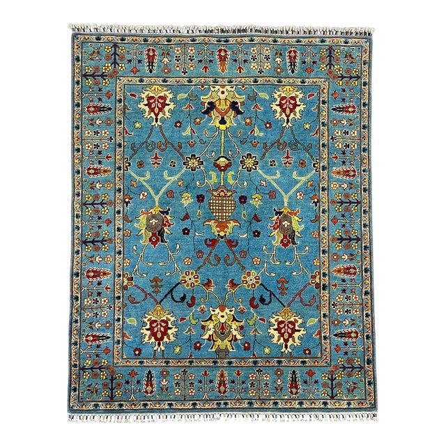 Sky Blue Persian Style Floral Area Rug With Botanical Border, 4'9" X 6'3" For Sale