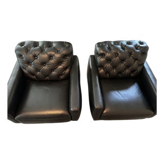 J&m Furniture Black Leather Swivel Chairs For Sale