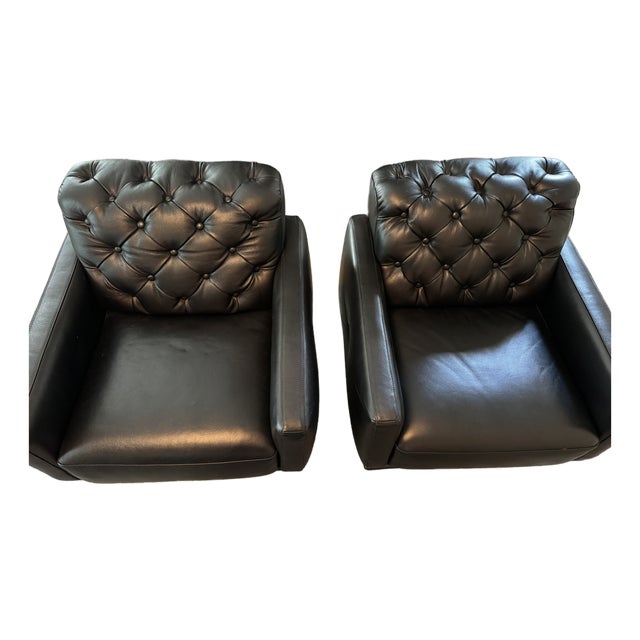 J&m Furniture Black Leather Swivel Chairs For Sale