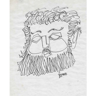 1965 Mid-Century Modern Ink Portrait of a Man by Freeman For Sale