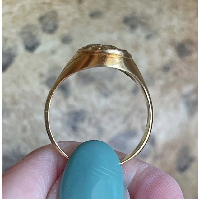 Metal 1970s Mid-Century Modern Owl of Athena 18k Gold Ring Coin Vibes For Sale - Image 7 of 9