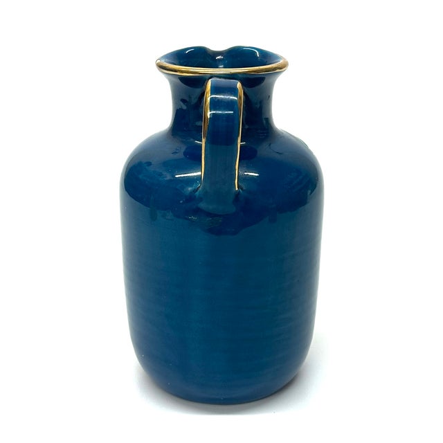 Mid 20th Century Stunning Blue Green & Gold Ceramic Pitcher With Leafy Motif by Aldo Bitossi for Rosenthal For Sale In Miami - Image 6 of 13