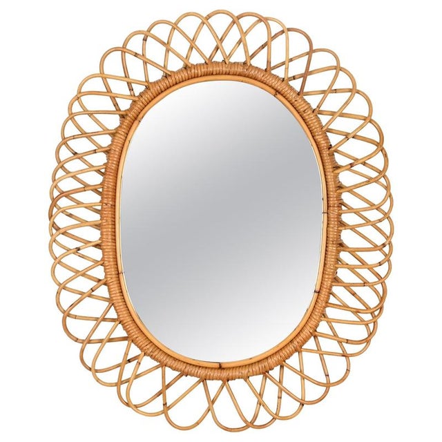 Large Oval Mirror in Bamboo, Rattan and Wicker by Franco Albini, Italy, 1970s For Sale - Image 11 of 11