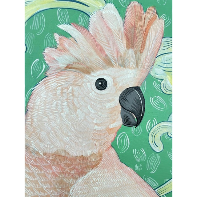 Allison Cosmos “Happily Feather After” Pink Cockatoo Parrot Painting For Sale - Image 4 of 4