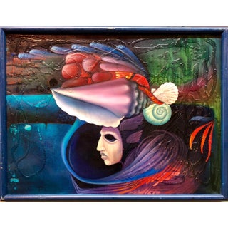 German Ramon Duron Lanza, Magic Realist Surrealist Latin American Naive Fantasy Painting, 1998 For Sale