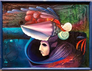German Ramon Duron Lanza, Magic Realist Surrealist Latin American Naive Fantasy Painting, 1998