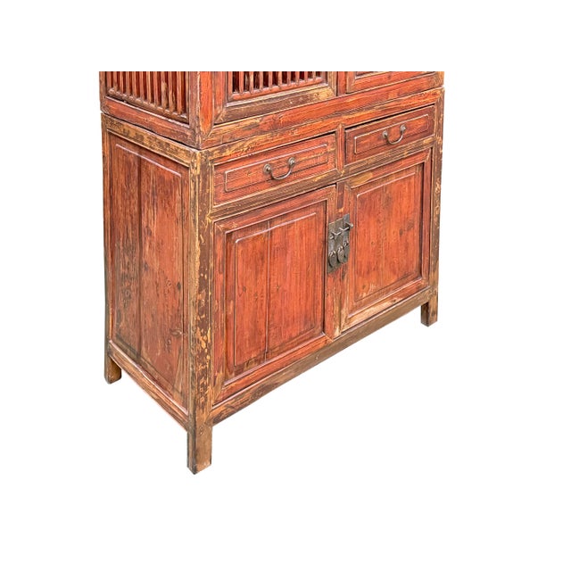 Vintage Brown Oriental Open Bars Doors Display Curio Cabinet Bookcase For Sale - Image 14 of 16