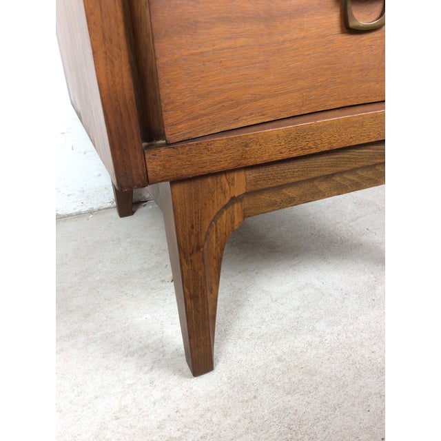 Mid Century Modern Four Drawer Writing Desk With Curved Drawer Fronts and Brass Hardware For Sale - Image 9 of 11