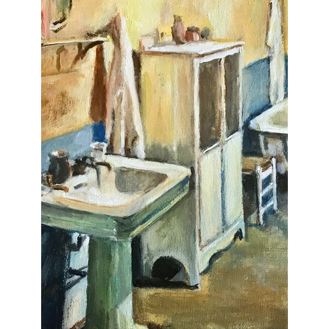 Art Deco Signed Expressionist Original Art Deco Style Interior Bathroom Painting, Framed For Sale - Image 3 of 6