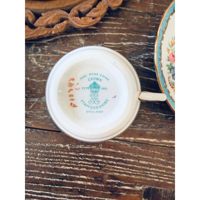 Vintage Crown Staffordshire Lyric Tunis Blue Fine Bone China Teacups & Saucers – 13 Pieces For Sale - Image 9 of 12