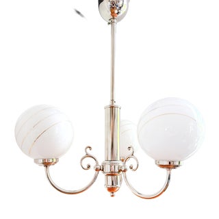 Vintage Regency Belgian Ceiling Lamp with Chrome with 3 Opaline Glass Spheres by Massive For Sale