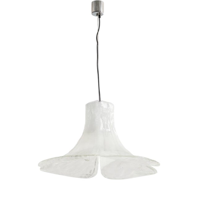 Vintage Pendant Light in Opalescent and Transparent Murano Glass with Metal Structure from Mazzega, 1960s For Sale