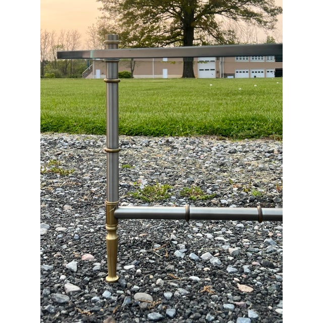 1990s Faux Bamboo Nickel and Brass Glass Top Coffee Table For Sale - Image 5 of 8
