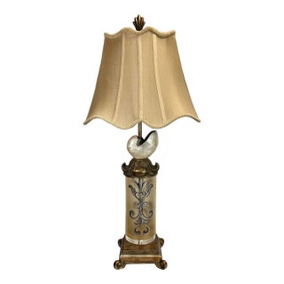 Vintage Palm Beach Regency Gilt Nautilus Seashell Column Table Lamp For Sale