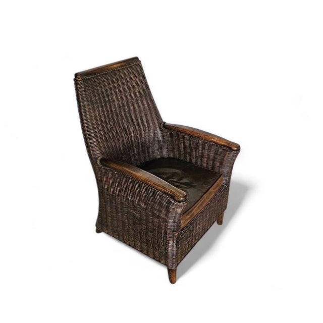 Rattan Armchair with Wooden Armrests and Leather Seat, 1960s For Sale - Image 12 of 16