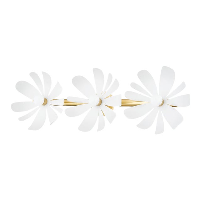 Mitzi Twiggy Flower 3-Light Vanity Sconce, Aged Brass/Textured White Combo For Sale