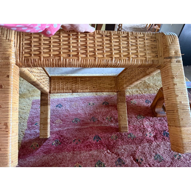 Chic Coastal Rattan Glass Top Square Table For Sale In Portland, OR - Image 6 of 8