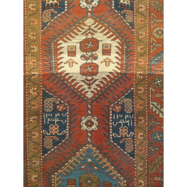 Vintage Heriz Serapi Runner, Hand-Knotted Wool, Geometric Pattern, Terracotta & Navy, 3x16 For Sale - Image 10 of 15