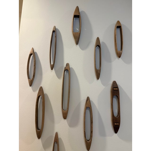 Vintage Collection of Wooden Weaving Loom Shuttles – Wall Art Display For Sale In Atlanta - Image 6 of 7