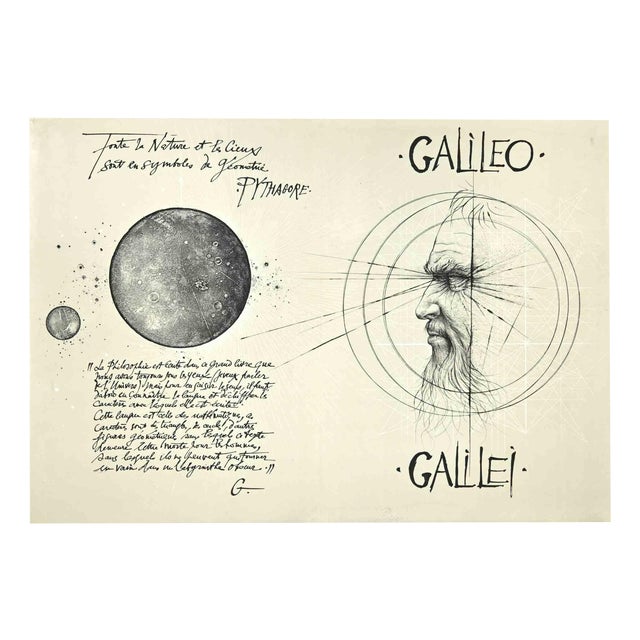 Pierre Yves Tremois, Galileo Galilei, Etching, 1955 For Sale