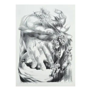 1951 Gertrude Pferdt God's Hand Surrealist Lithograph