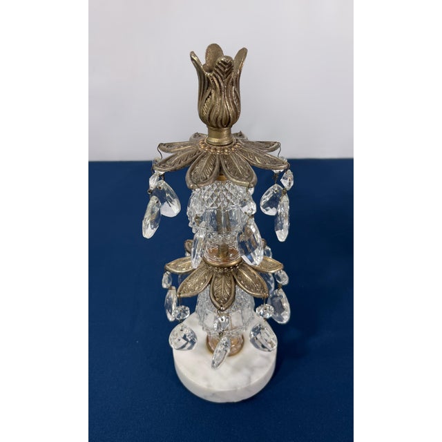 Metal Gilt Brass & Tiered Crystal Girandole Trio - 12" Statement Set For Sale - Image 7 of 9