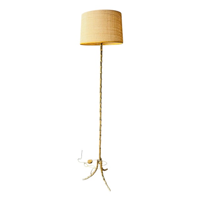 Triple Bronze Faux Bamboo Floor Lamps by Maison Bagues, 1950 For Sale