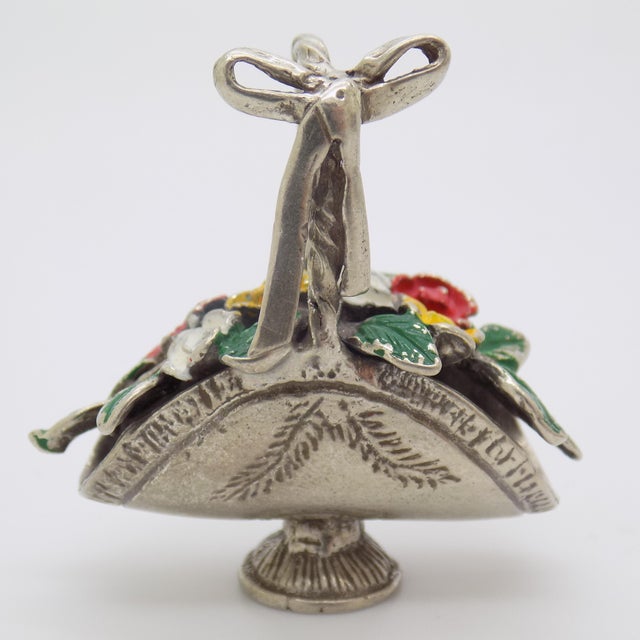 Italian Vintage Italian Handmade Genuine Silver Flower Basket Dollhouse Miniature, Painted, 1980s For Sale - Image 3 of 11