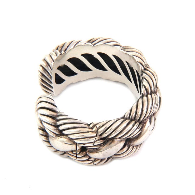 David Yurman 925 Silver 25mm Wide Cable Braided Cuff Bracelet For Sale - Image 4 of 5