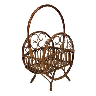 Italian Bamboo & Rattan Magazine Rack, 1950s For Sale