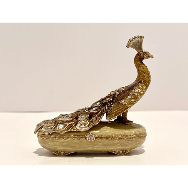 Jay Strongwater Darien Peacock Figurine / Trinket Box - 14k Gold Finish With Swarovski Crystals For Sale - Image 9 of 9