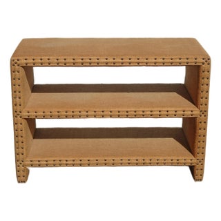 Modern Golden Brown Burlap Bookcase W Decorative Nails For Sale