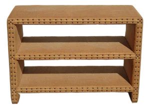 Modern Golden Brown Burlap Bookcase W Decorative Nails