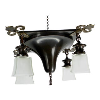 1900s Arts and Crafts Flush Mount Pan With Fleur Di Lis Corners For Sale
