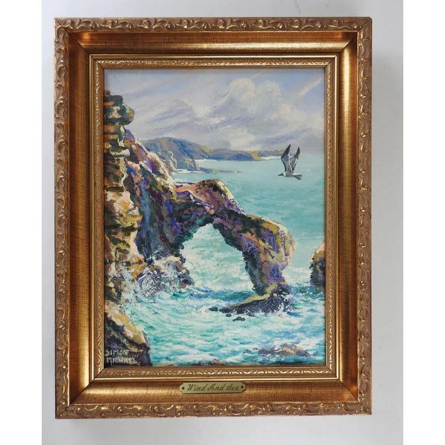Vintage Simon Michael Vintage Rocky Coastal Seascape Painting For Sale - Image 4 of 4