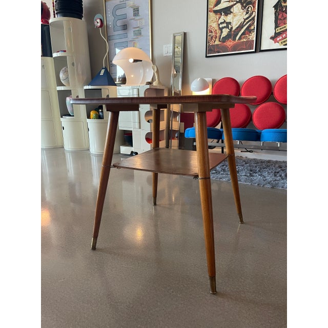 1950s 1950s Vintage German Inlaid Wood Chess Table Side Double Decker Magazine Telephone For Sale - Image 5 of 11